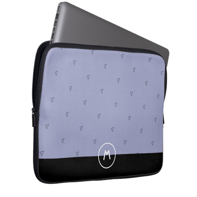 Custom monogram name simple blue black minimalist  laptop sleeve (Front Right)
