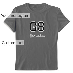 Custom Monogram Name Text Black Grey Graphic T-Shirt