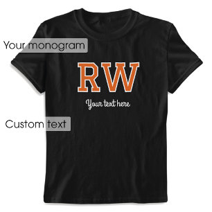 Custom Monogram Name Text Orange Black Graphic T-Shirt