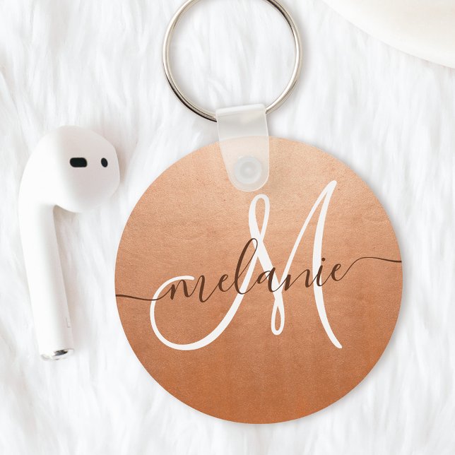 Custom Monogram Name Trendy Script Rose Gold Foil Key Ring (Creator Uploaded)