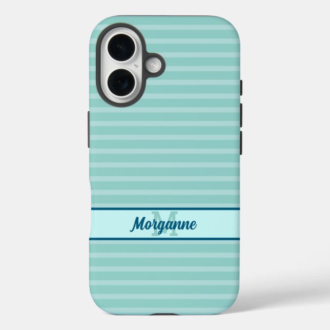 Custom monogram name turquoise stripe pattern Case-Mate iPhone case (Back)