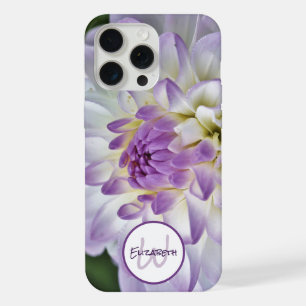 Custom Monogram Name White Dahlia Flower iPhone 15 Pro Max Case