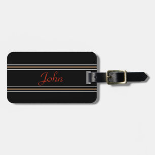 Custom Monogram Name with Black and Tan Stripes Luggage Tag