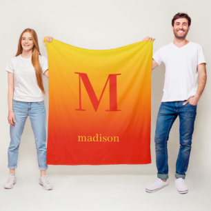 Custom monogram & name Yellow to Red Gradient Fleece Blanket