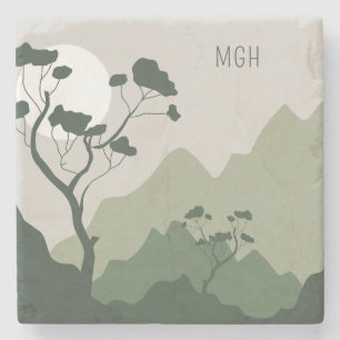 Custom Monogram Nature Illustration Stone Coaster