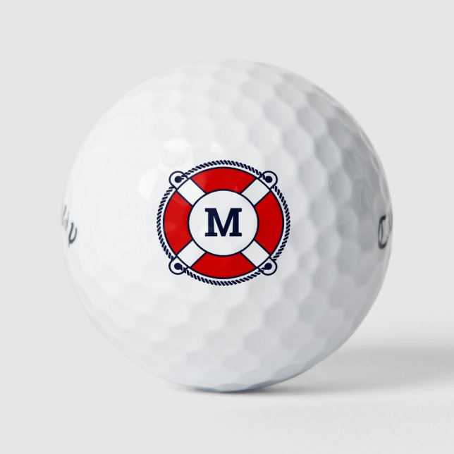 Custom monogram nautical lifesaver buoy logo golf balls (Front)