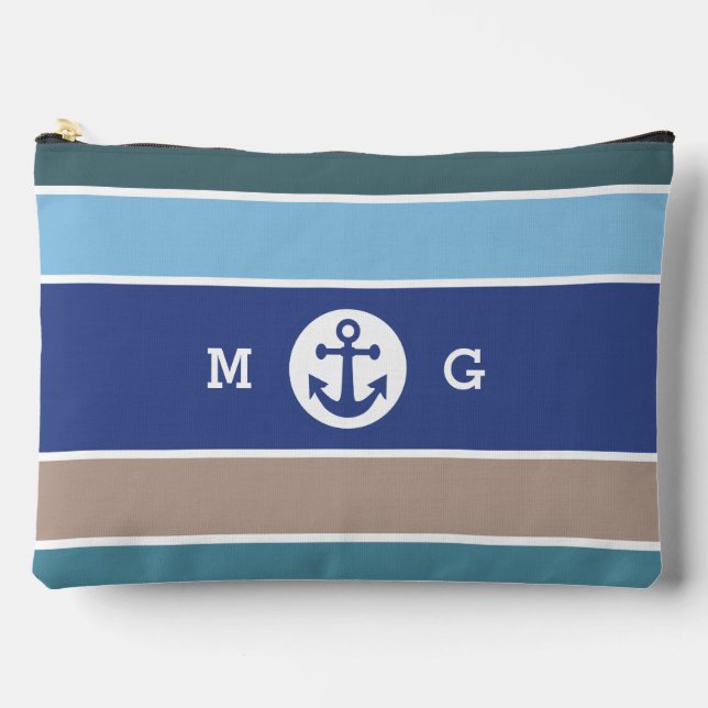 Custom Monogram Nautical Stripes Accessory Pouch (Front)