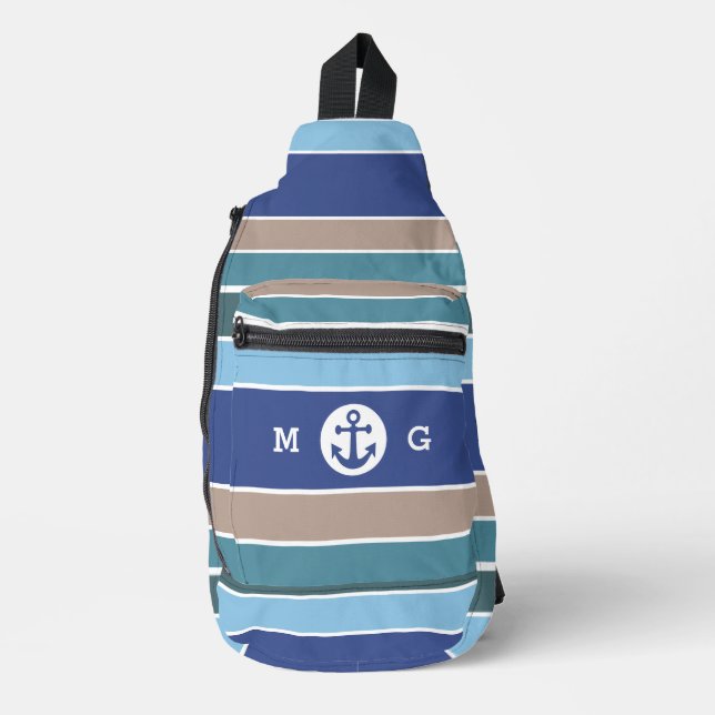 Custom Monogram Nautical Stripes Sling Bag (Front)