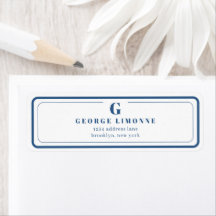 Custom Monogram Navy Blue Border Address Label