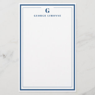 Custom Monogram Navy Blue Border Stationery 