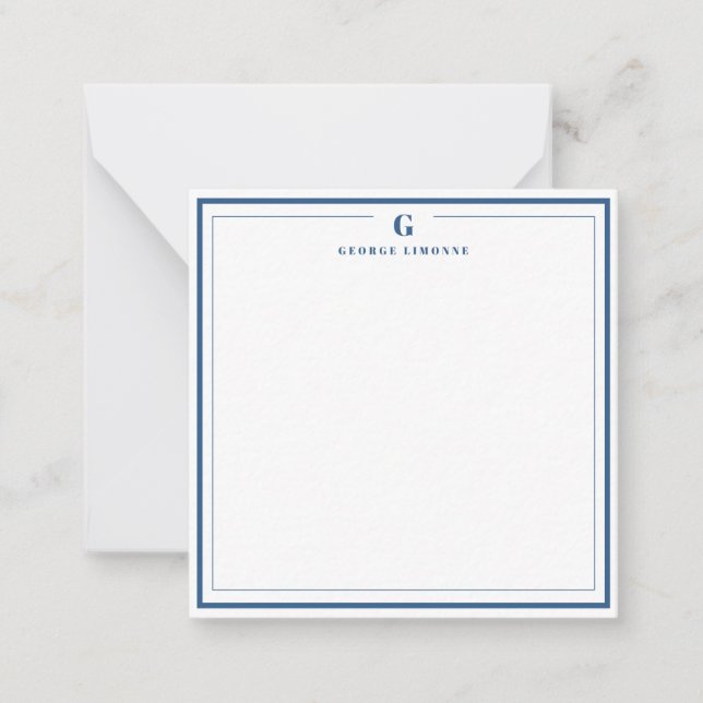 Custom Monogram Navy Blue Border Stationery  Card (Front)