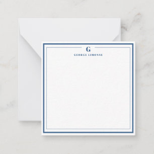 Custom Monogram Navy Blue Border Stationery  Card