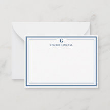 Custom Monogram Navy Blue Border Stationery 