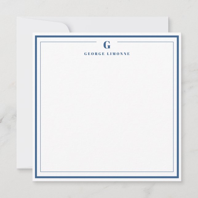Custom Monogram Navy Blue Border Stationery  Card (Front)