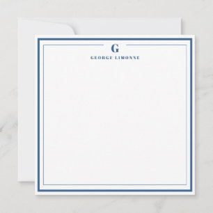 Custom Monogram Navy Blue Border Stationery Card