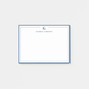 Custom Monogram Navy Blue Border Stationery  Post-it Notes