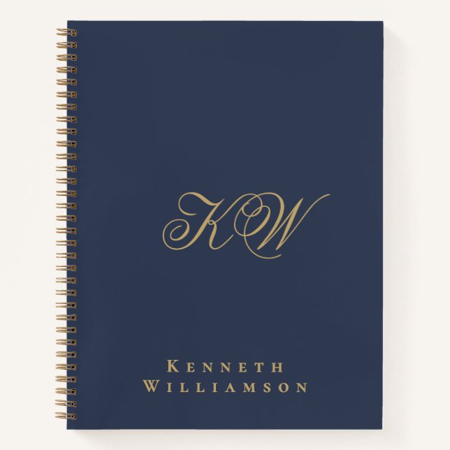 Custom Monogram Navy Blue Gold Minimalist Men  Notebook (Front)