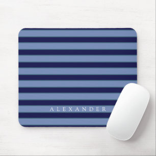 Custom Monogram Navy Blue Stripes Monogrammed Mouse Mat