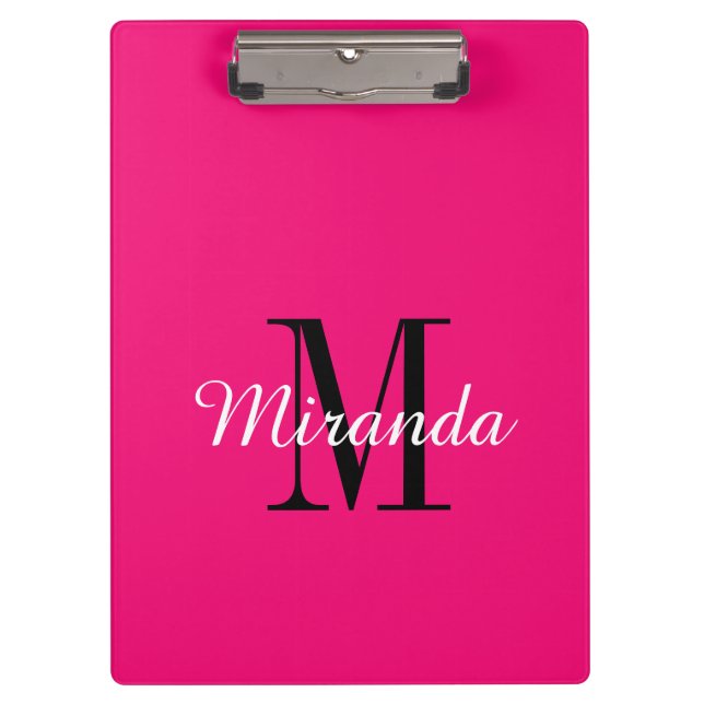 Custom monogram neon pink colour large clipboard (Front)