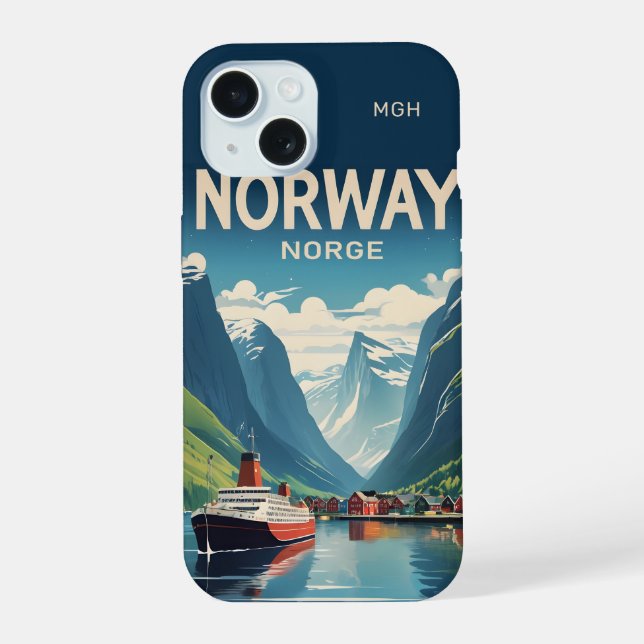 Custom Monogram Norway iPhone 15 Case (Back)