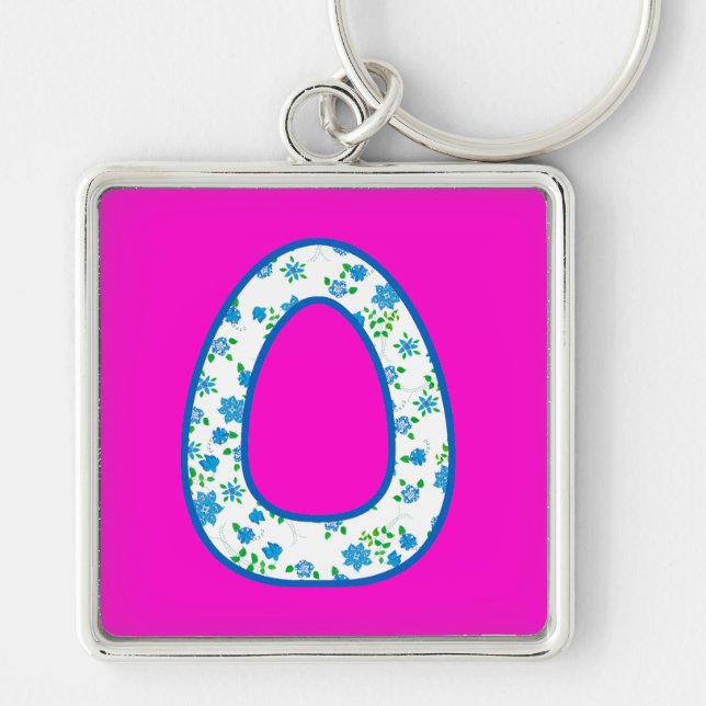 Custom Monogram O Keychain, Ditsy Floral Pattern Key Ring (Front)