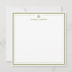 Custom Monogram Olive Border Stationery  Card