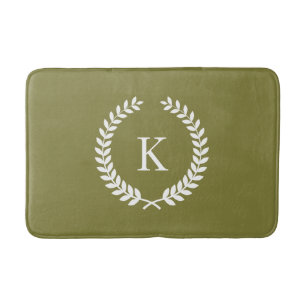 Custom Monogram Olive Green and White Bath Mat