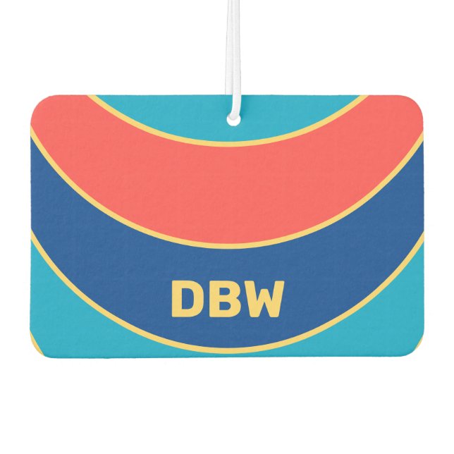 Custom Monogram on Colourful Curved Stripes Car Air Freshener (Front)