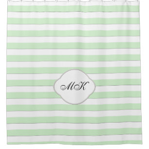 Custom Monogram on Green Stripes on Custom Colour Shower Curtain