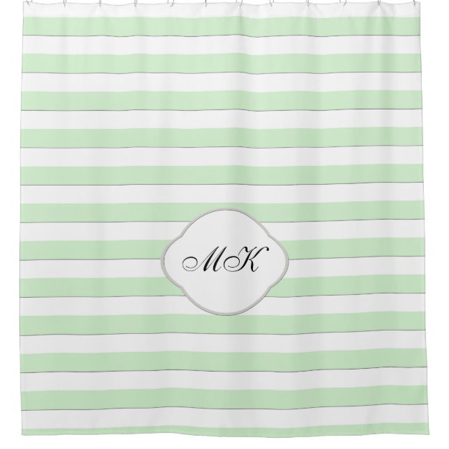 Custom Monogram on Green Stripes on Custom Colour Shower Curtain (Front)