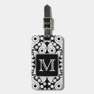 Custom Monogram on Monochrome Paisley Pattern. Luggage Tag