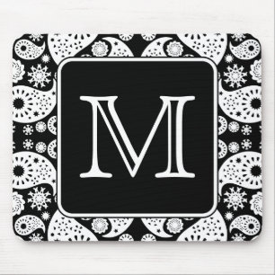 Custom Monogram on Monochrome Paisley Pattern. Mouse Mat