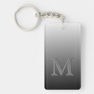Custom Monogram On Ombre Black Grey White Gradient Key Ring