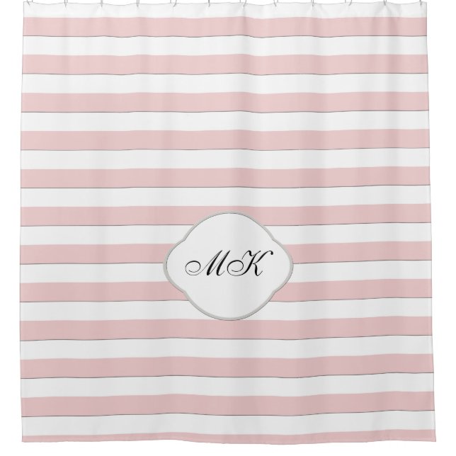 Custom Monogram on Pink Stripes on Custom Colour Shower Curtain (Front)