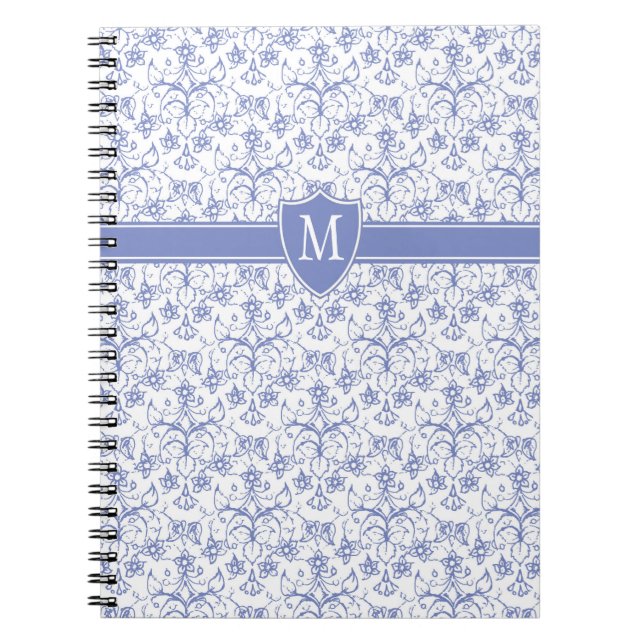 Custom Monogram on Stylish Blue Periwinkle Pattern Notebook (Front)