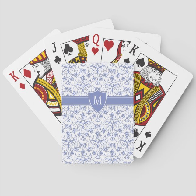 Custom Monogram on Stylish Blue Periwinkle Pattern Playing Cards (Back)