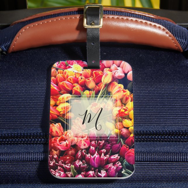 Custom Monogram on Tulips Luggage Tag (Front Insitu 2)
