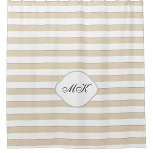 Custom Monogram on White Stripes on Custom Colour Shower Curtain
