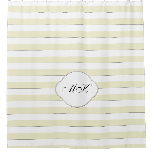 Custom Monogram on Yellow Stripes on Custom Colour Shower Curtain (Front)