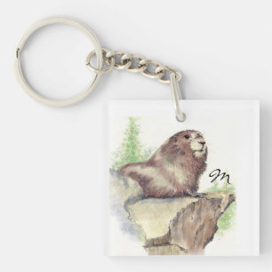 Custom Monogram or Name Marmot Animal Key Ring
