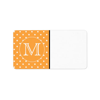 Custom Monogram. Orange and White Polka Dot. Label
