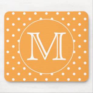 Custom Monogram. Orange and White Polka Dot. Mouse Mat