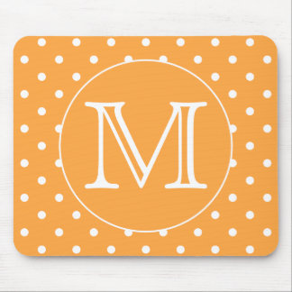 Custom Monogram. Orange and White Polka Dot. Mouse Mat
