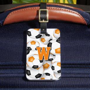 custom monogram orange black soccer club colours luggage tag