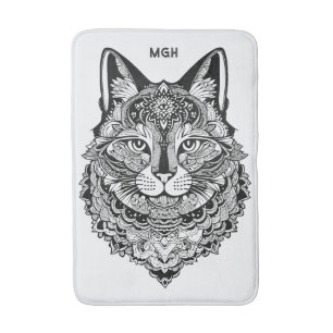 Custom Monogram Ornamental Cat Bath Mat