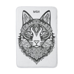 Custom Monogram Ornamental Cat Bath Mat