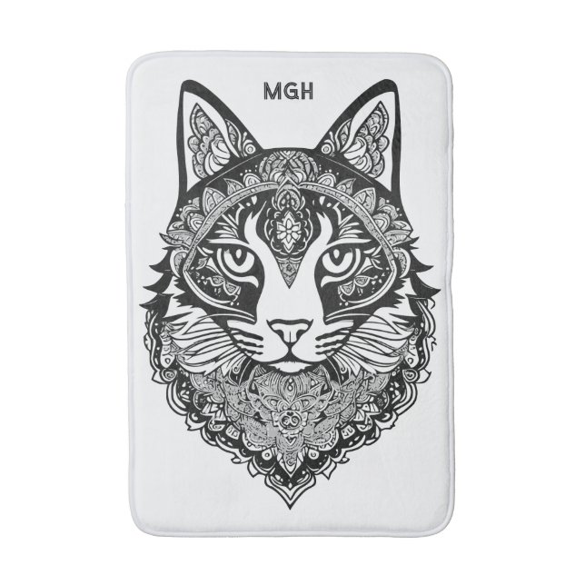 Custom Monogram Ornamental Cat Bath Mat (Front Vertical)