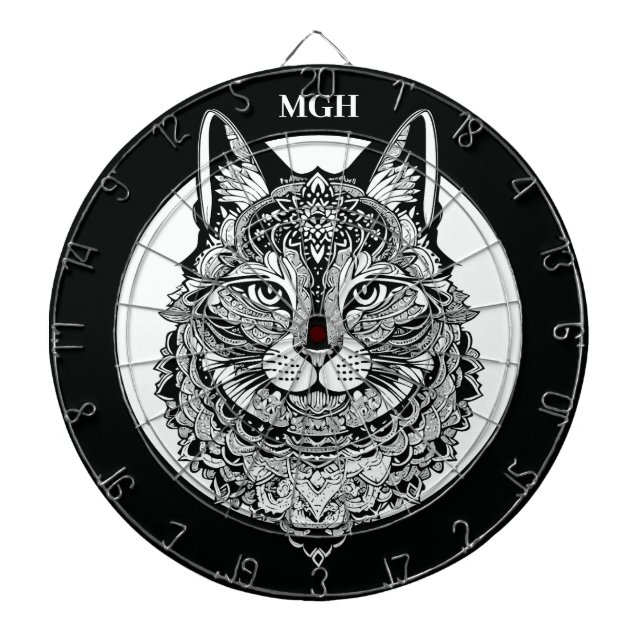 Custom Monogram Ornamental Cat Dartboard (Front)