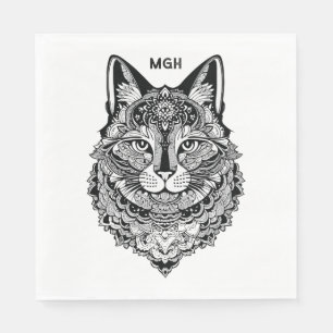 Custom Monogram Ornamental Cat Napkin