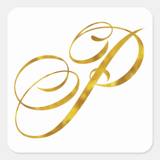 Custom Monogram P Faux Gold Foil Monograms Initial Square Sticker (Front)
